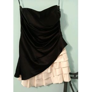 Onyx Nite Black & White Asymmetrical Short Dress
